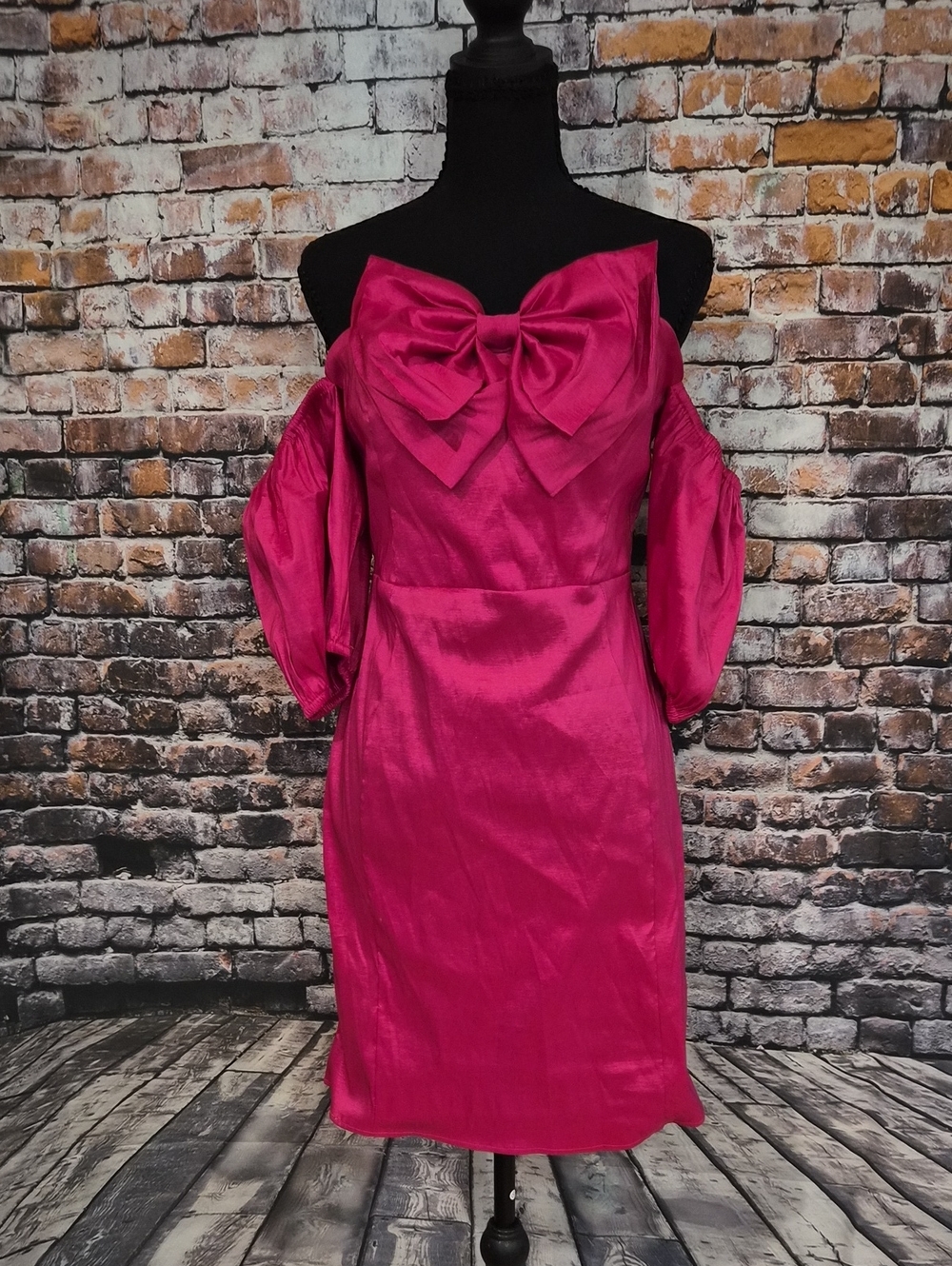 Rare London Fuchsia Off-Shoulder Bow Midi Dress